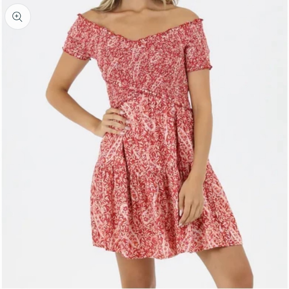 Angie (from Nordstrom) red paisley smocked crisscrossed dress